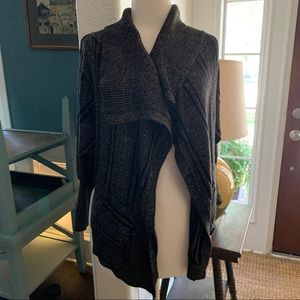 RocaWear Cardigan Sweater Metallic Gold Black Knit Open Front Ribbed Glam Med